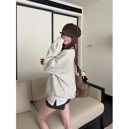 FA48244# 华夫格复合真超卫衣男女秋冬几何格子宽松圆领保暖上衣 服裝批發女裝批發服飾貨源