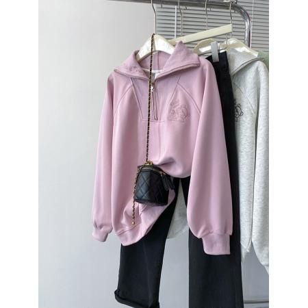 FA48245# 华棉复合春秋薄款刺绣花拉链长袖上衣大码女装200斤 服裝批發女裝批發服飾貨源