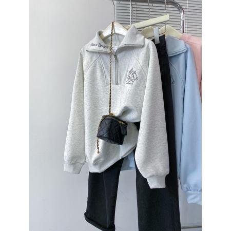 FA48245# 华棉复合春秋薄款刺绣花拉链长袖上衣大码女装200斤 服裝批發女裝批發服飾貨源