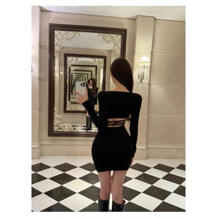 FA48247# 建模身材纯欲性感镂空蕾丝拼接针织上衣包臀连衣裙 服裝批發女裝批發服飾貨源