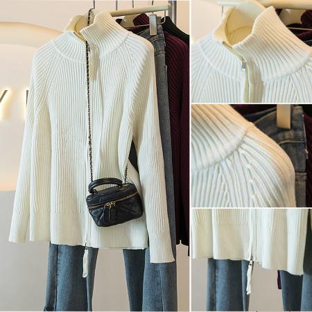 FA48253# 大码女装秋冬新款韩系高级感气质纯色双拉链针织衫外套上衣 服裝批發女裝批發服飾貨源