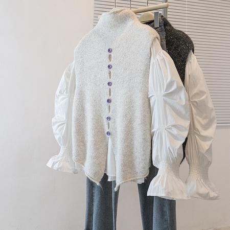 FA48254# 大码女装秋冬新款韩版单排扣针织马别致百搭叠穿无毛衣背心坎 服裝批發女裝批發服飾貨源