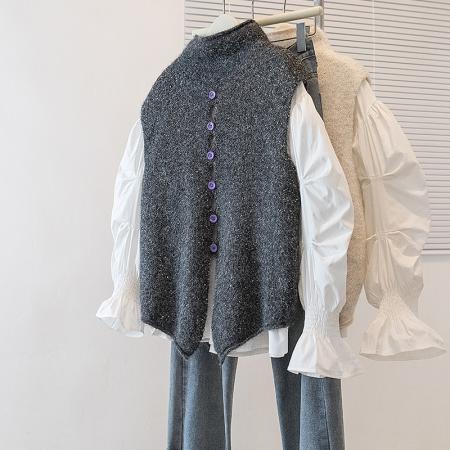 FA48254# 大码女装秋冬新款韩版单排扣针织马别致百搭叠穿无毛衣背心坎 服裝批發女裝批發服飾貨源