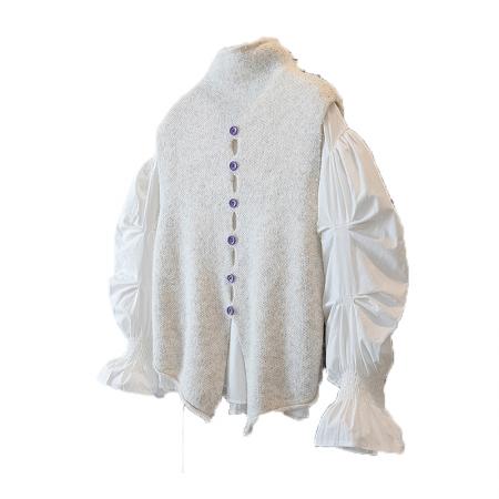 FA48254# 大码女装秋冬新款韩版单排扣针织马别致百搭叠穿无毛衣背心坎 服裝批發女裝批發服飾貨源