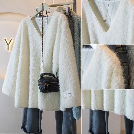 FA48257# 大码冬女装新款高级感慵懒风羊绒设计感厚款宽松型百搭上衣 服裝批發女裝批發服飾貨源