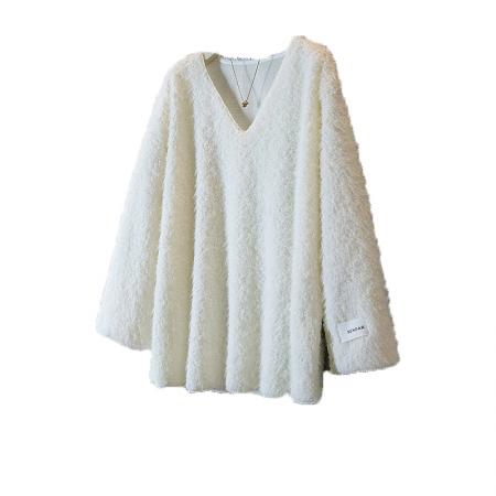 FA48257# 大码冬女装新款高级感慵懒风羊绒设计感厚款宽松型百搭上衣 服裝批發女裝批發服飾貨源