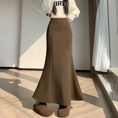 FA48258# 冬新款网红羊绒半身裙百搭显瘦气质中长鱼尾裙半身裙 服裝批發女裝批發服飾貨源