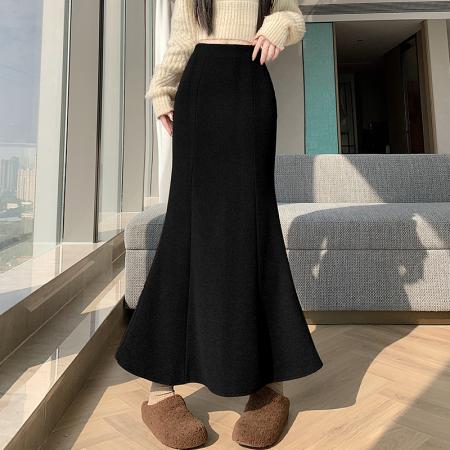 FA48258# 冬新款网红羊绒半身裙百搭显瘦气质中长鱼尾裙半身裙 服裝批發女裝批發服飾貨源