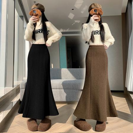FA48258# 冬新款网红羊绒半身裙百搭显瘦气质中长鱼尾裙半身裙 服裝批發女裝批發服飾貨源