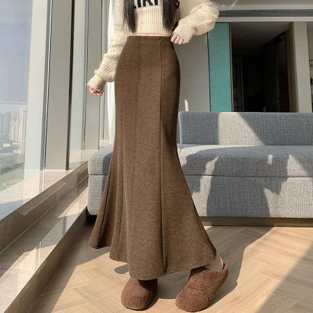 FA48258# 冬新款网红羊绒半身裙百搭显瘦气质中长鱼尾裙半身裙 服裝批發女裝批發服飾貨源