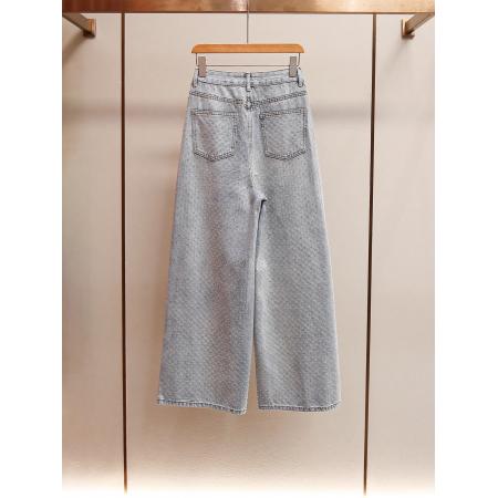 FA48268# 法式重工烫钻水洗蓝高腰阔腿裤时尚显瘦直筒牛仔裤女 服裝批發女裝批發服飾貨源