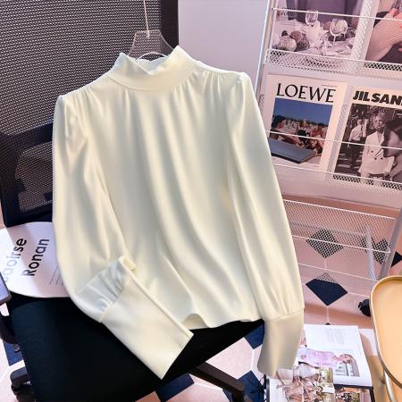 FA48273# 半高领泡泡长袖打底衫女春秋冬洋气内搭休闲宽松显瘦上衣 服裝批發女裝批發服飾貨源