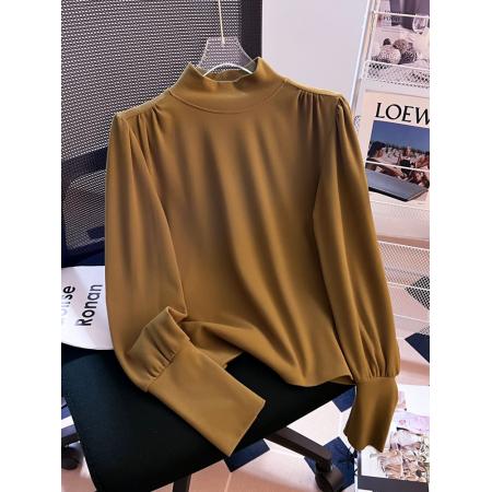 FA48273# 半高领泡泡长袖打底衫女春秋冬洋气内搭休闲宽松显瘦上衣 服裝批發女裝批發服飾貨源