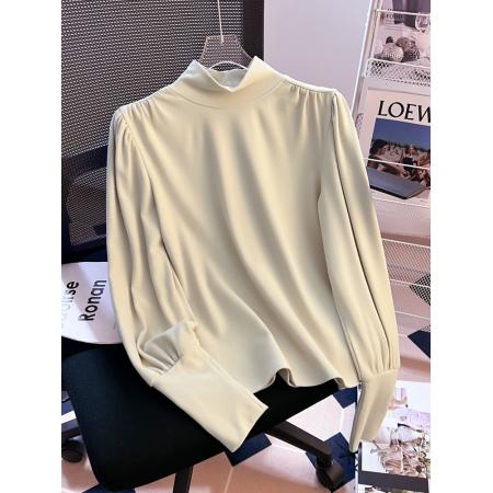 FA48273# 半高领泡泡长袖打底衫女春秋冬洋气内搭休闲宽松显瘦上衣 服裝批發女裝批發服飾貨源