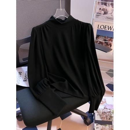 FA48273# 半高领泡泡长袖打底衫女春秋冬洋气内搭休闲宽松显瘦上衣 服裝批發女裝批發服飾貨源