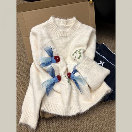 FA48279# 秋冬新款重工钉珠绣花毛衣女宽松显瘦慵懒风高级感针织衫上衣 服裝批發女裝批發服飾貨源