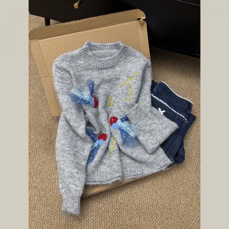 FA48279# 秋冬新款重工钉珠绣花毛衣女宽松显瘦慵懒风高级感针织衫上衣 服裝批發女裝批發服飾貨源