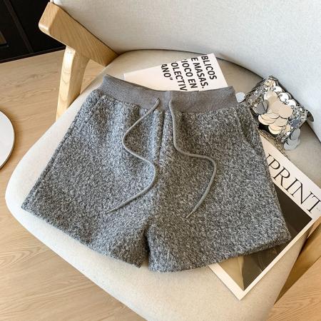 FA48310# 深灰色加绒毛呢休闲裤子女秋冬宽松直筒裤慵懒风厚款山本阔腿 服裝批發女裝批發服飾貨源