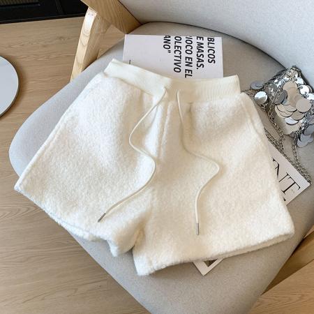 FA48310# 深灰色加绒毛呢休闲裤子女秋冬宽松直筒裤慵懒风厚款山本阔腿 服裝批發女裝批發服飾貨源