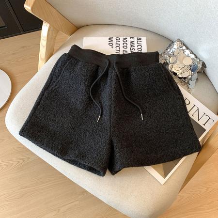 FA48310# 深灰色加绒毛呢休闲裤子女秋冬宽松直筒裤慵懒风厚款山本阔腿 服裝批發女裝批發服飾貨源