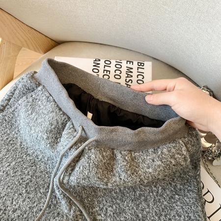 FA48310# 深灰色加绒毛呢休闲裤子女秋冬宽松直筒裤慵懒风厚款山本阔腿 服裝批發女裝批發服飾貨源