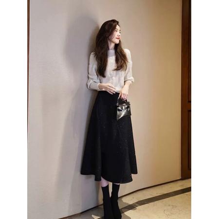 FA48315# 毛呢半身裙女春秋配毛衣高级感包臀裙新款洋气温柔系穿搭复古裙子 服裝批發女裝批發服飾貨源
