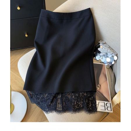 FA48318# 高品质轻奢蕾丝拼接半身裙女秋季新款职场白领直筒一步包臀裙 服裝批發女裝批發服飾貨源