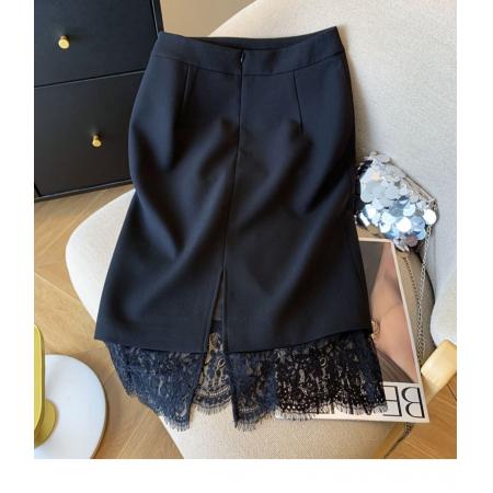 FA48318# 高品质轻奢蕾丝拼接半身裙女秋季新款职场白领直筒一步包臀裙 服裝批發女裝批發服飾貨源