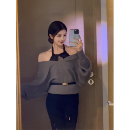 FA48322# 法式新款V领毛衣女秋冬外穿潮 服裝批發女裝批發服飾貨源