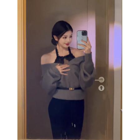 FA48322# 法式新款V领毛衣女秋冬外穿潮 服裝批發女裝批發服飾貨源