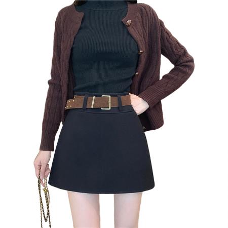 FA48324# 呢料高腰半身裙女秋冬新款高级感修身通勤百搭a字裙短裙 服裝批發女裝批發服飾貨源