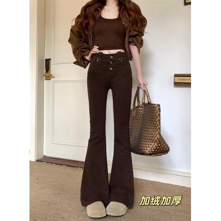 FA48326# 加厚加厚弹力中小高个子高腰显瘦百搭牛仔微喇叭长裤 服裝批發女裝批發服飾貨源