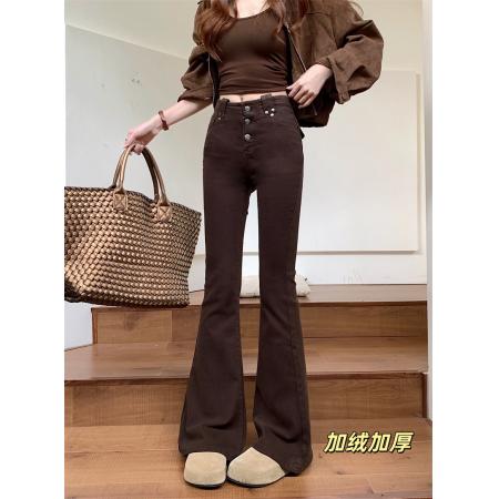 FA48326# 加厚加厚弹力中小高个子高腰显瘦百搭牛仔微喇叭长裤 服裝批發女裝批發服飾貨源
