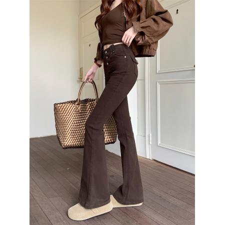 FA48326# 加厚加厚弹力中小高个子高腰显瘦百搭牛仔微喇叭长裤 服裝批發女裝批發服飾貨源