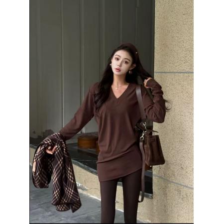 FA48338# 新款V领设计感素版蝙蝠袖磨毛百搭T裙 服裝批發女裝批發服飾貨源