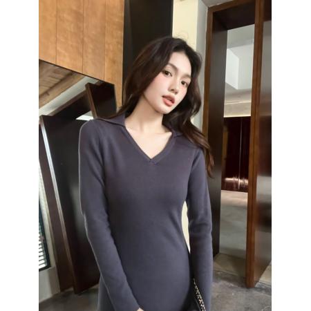 FA48341# 法式修身连衣裙女秋季长款收腰显瘦开叉包臀裙纯欲辣妹打底小裙子 服裝批發女裝批發服飾貨源