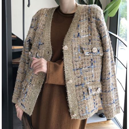 FA48343# 爆款推荐重工气质韩版针织加厚宽松混色小香风毛衣针织外套 服裝批發女裝批發服飾貨源