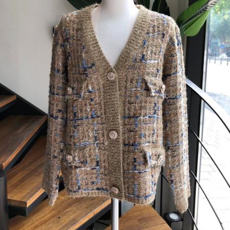 FA48343# 爆款推荐重工气质韩版针织加厚宽松混色小香风毛衣针织外套 服裝批發女裝批發服飾貨源