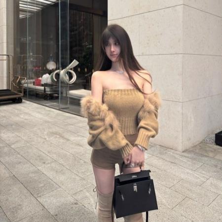 FA48346# 毛针织衫外套抹胸新款套装短款秋冬小个子穿搭时尚气质两件套 服裝批發女裝批發服飾貨源