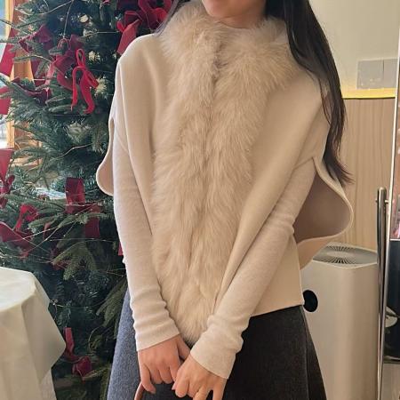 FA48347# 韩系千金风仿狐狸毛领宽松短款温柔无袖披肩毛衣 服裝批發女裝批發服飾貨源