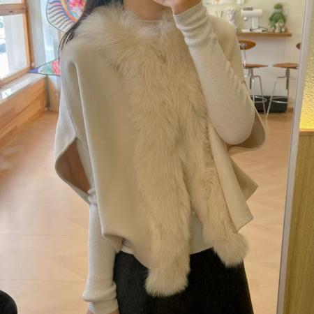 FA48347# 韩系千金风仿狐狸毛领宽松短款温柔无袖披肩毛衣 服裝批發女裝批發服飾貨源