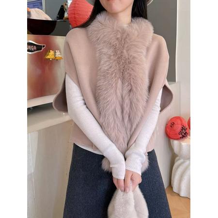 FA48347# 韩系千金风仿狐狸毛领宽松短款温柔无袖披肩毛衣 服裝批發女裝批發服飾貨源