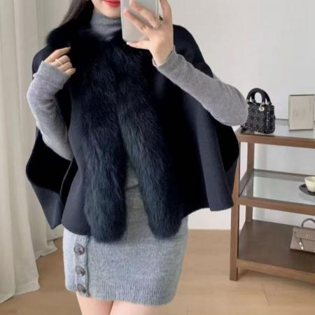 FA48347# 韩系千金风仿狐狸毛领宽松短款温柔无袖披肩毛衣 服裝批發女裝批發服飾貨源