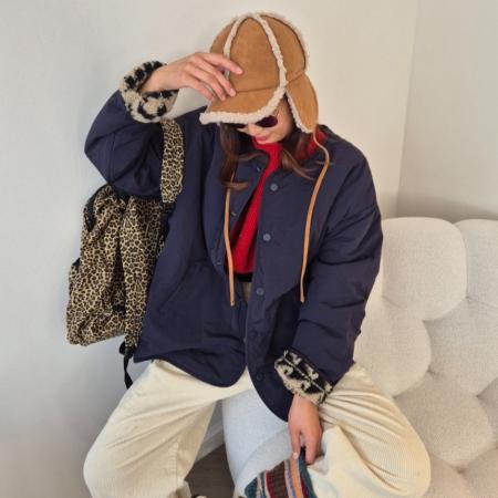 FA48348# 两面穿复古时尚小众提花羊羔毛冬季新款撞色加棉宽松外套 服裝批發女裝批發服飾貨源