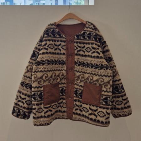 FA48348# 两面穿复古时尚小众提花羊羔毛冬季新款撞色加棉宽松外套 服裝批發女裝批發服飾貨源