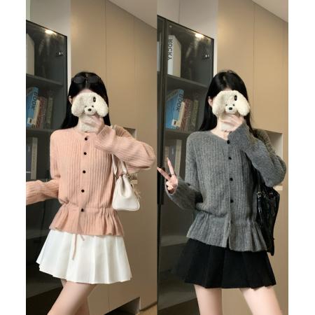 FA48353# 早秋穿搭薄款外搭针织开衫新款胖mm秋季收腰针织衫上衣 服裝批發女裝批發服飾貨源