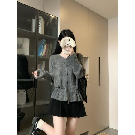 FA48353# 早秋穿搭薄款外搭针织开衫新款胖mm秋季收腰针织衫上衣 服裝批發女裝批發服飾貨源