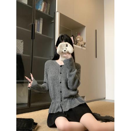 FA48353# 早秋穿搭薄款外搭针织开衫新款胖mm秋季收腰针织衫上衣 服裝批發女裝批發服飾貨源