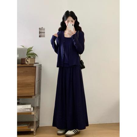 FA48354# 胖mm简约慵懒风吊带背心长袖开衫收腰显瘦半身裙三件套 服裝批發女裝批發服飾貨源