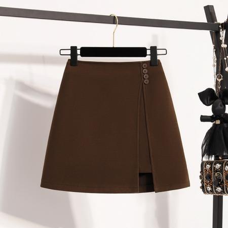 FA48356# 纺羊绒毛呢半身裙女秋冬大码a字开叉短裙显瘦包臀裙裤裙 服裝批發女裝批發服飾貨源